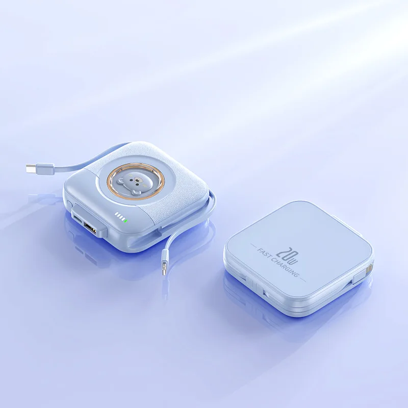 Mini Banco De Energía (azul, 20 000 Mah), Diseño De Caricatura De Mascota Adorable, Cargador Portátil
