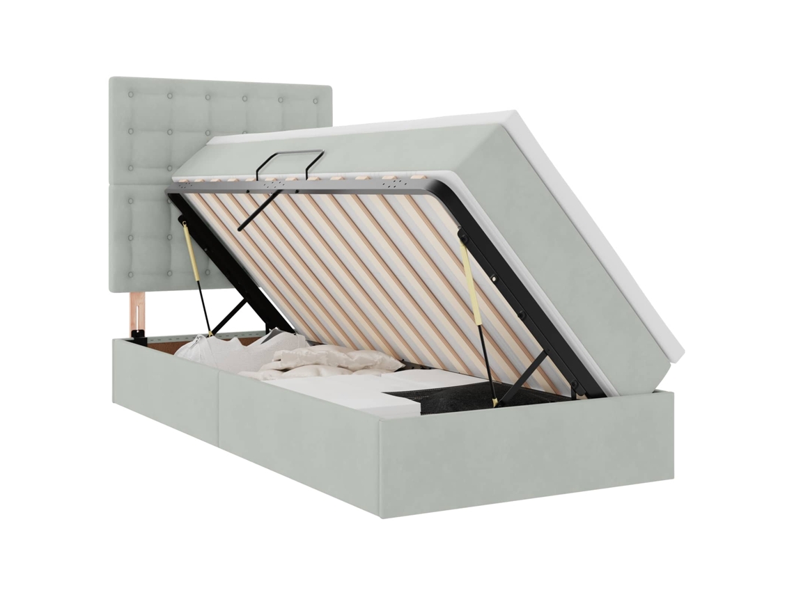 Syfax™ Cama Con Almacenamiento Y Colchón Gris Claro 100 X 200 Cm