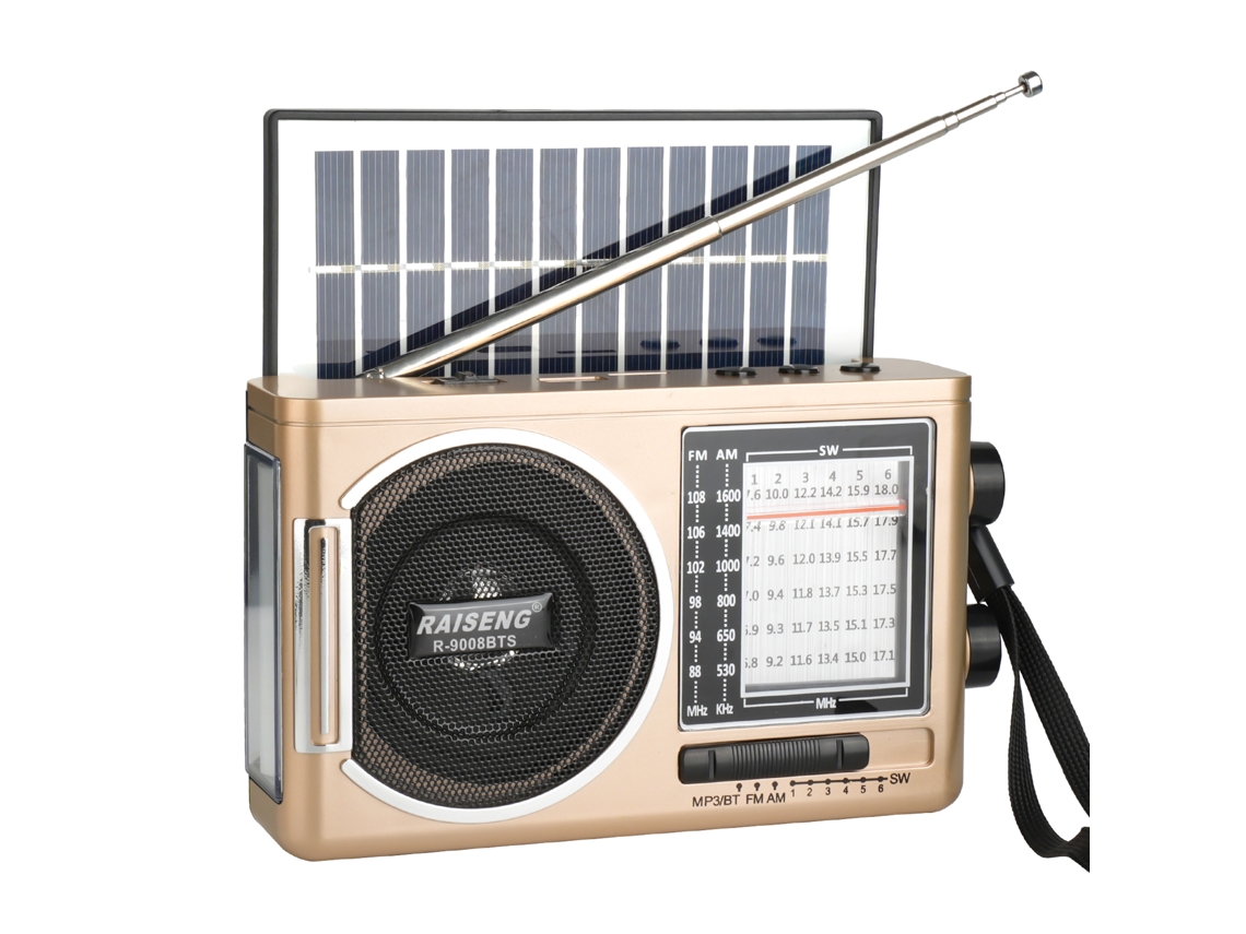 Radio clásica solar, AM/FM, altavoz, entrada USB/TF, tres modos de carga, ideal para actividades al aire libre. Viewleaf
