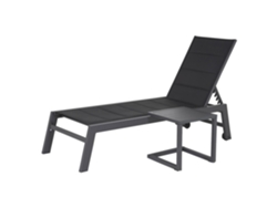 Conjunto de tumbona y mesa auxiliar BARBADOS de textileno negro - aluminio gris antracita HAPPY GARDEN