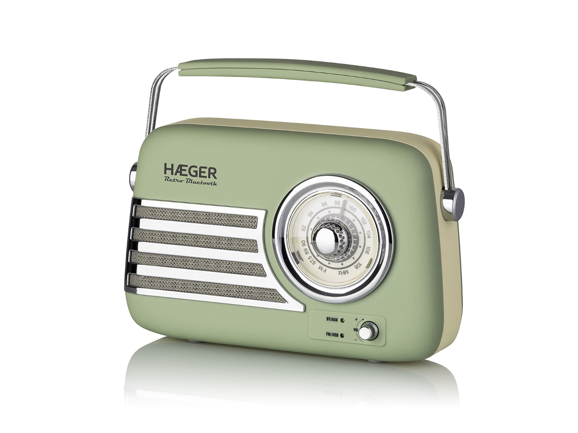 Radio FM Vintage HAEGER Retro Bluetooth - Batería 12H, AM/FM, USB, AUX, Bluetooh