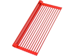 Escurridor De Platos Enrollable Grande De 52 Cm Para Fregadero - Versátil Y Resistente Al Calor - Rojo