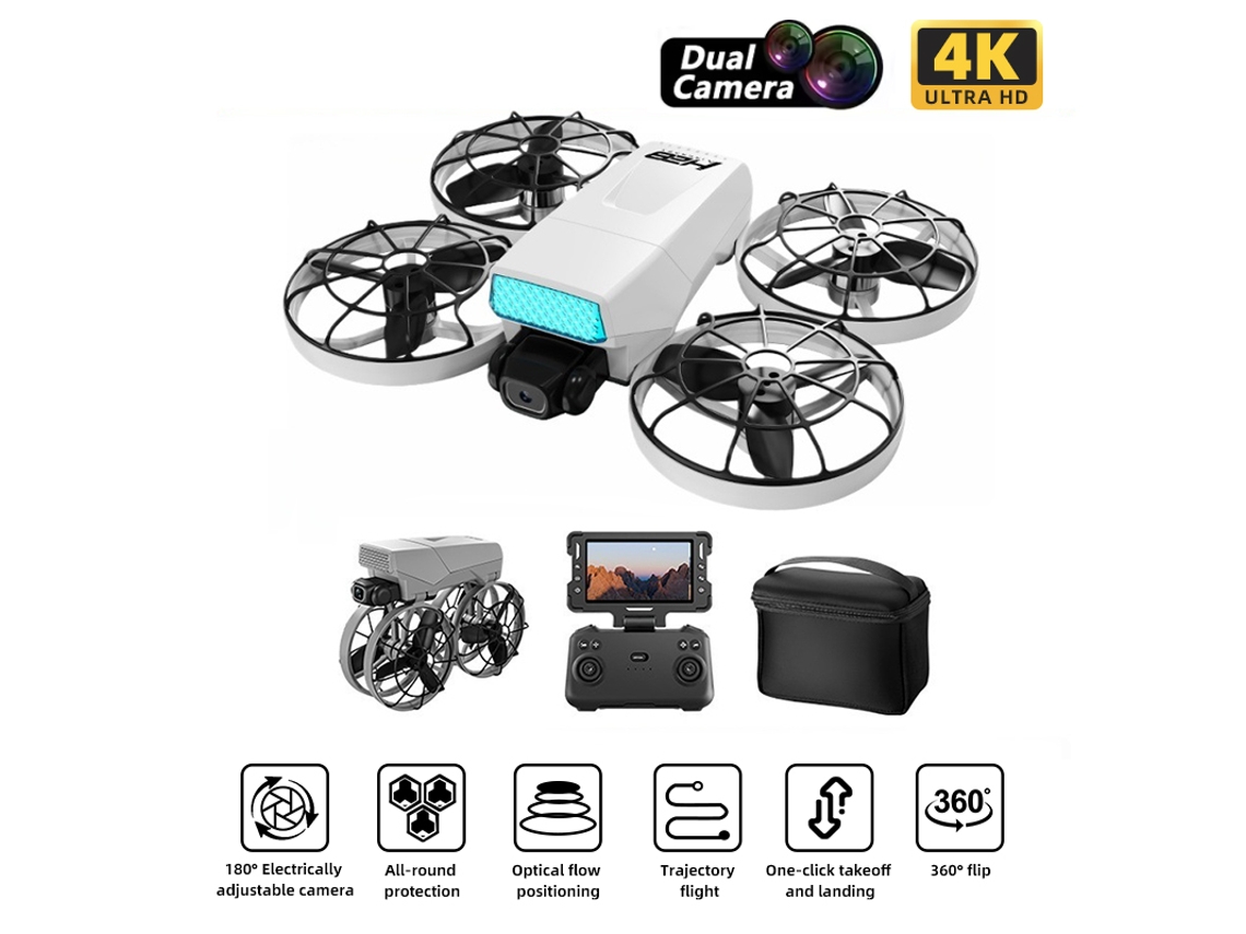 Dron Plegable H28 4k Con Cámara Dual, Fotografía Aérea, Posicionamiento De Flujo Óptico, Cuadricóptero 3 Baterías Blanco