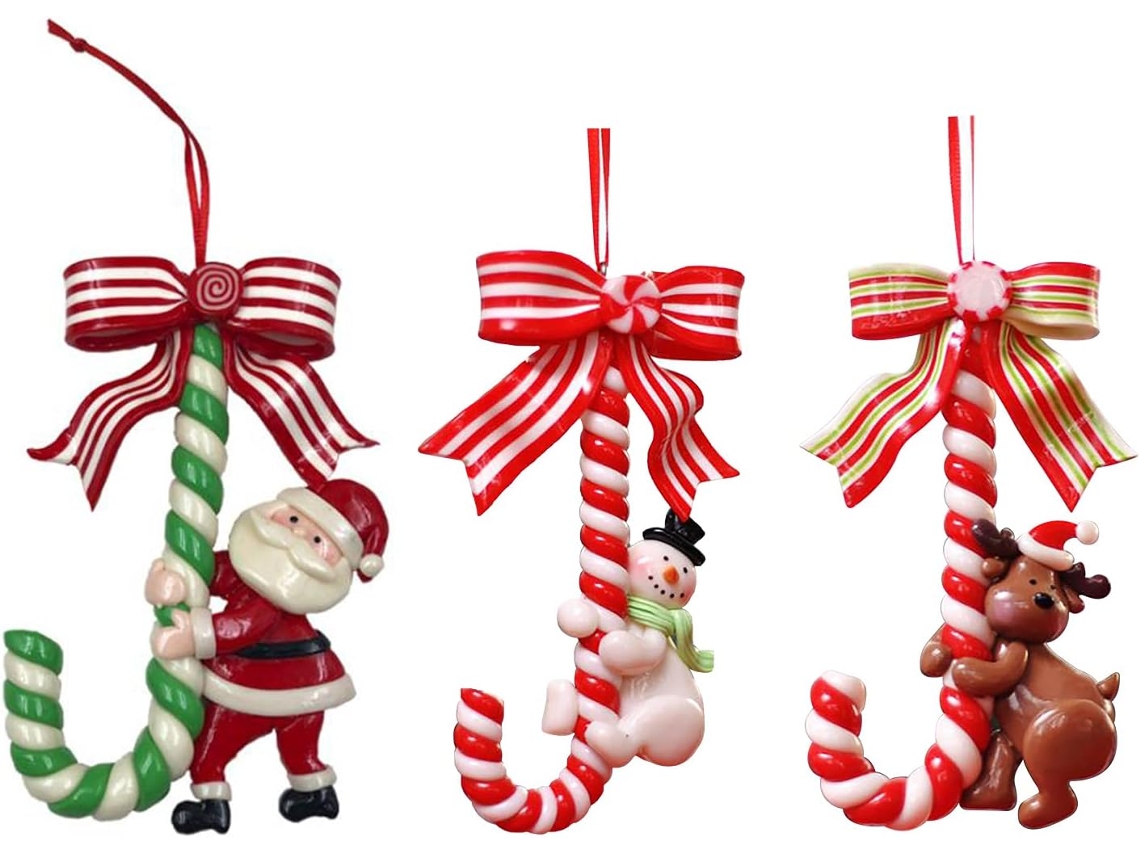 Adornos navideños con forma de bastón de caramelo