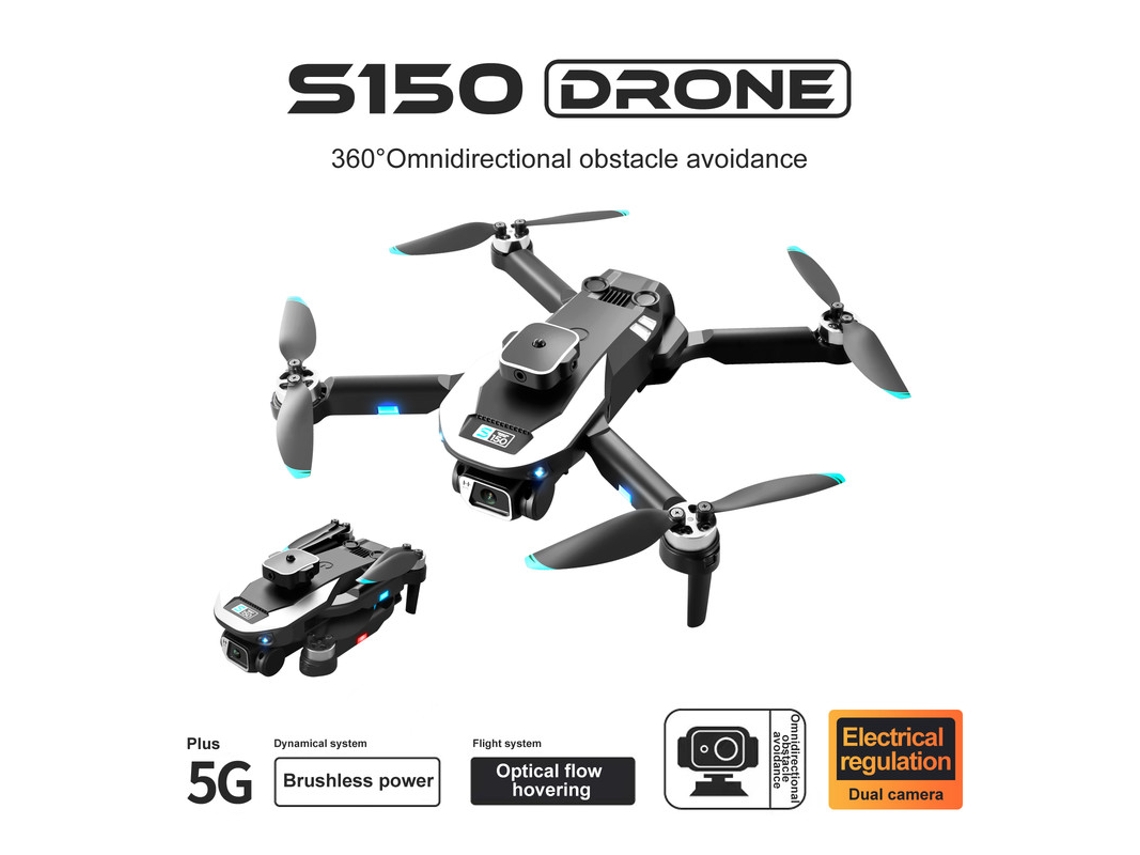 Dron sin escobillas Bestvite S150 con cámara dual 4K para evitar obstáculos en 360° (3 baterías, 18 minutos de autonomía, negro)