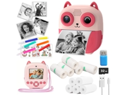Câmara Digital Eifson Kit De Impresora Fotográfica Diy Photo 2,4 Pulgadas Pantalla Grande 32gb Rosa