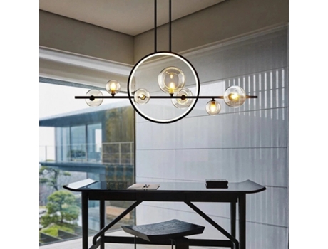 Lámpara de bola de cristal colgante de alambre de acero con luz LED de 7 cabezales adecuada para sala de estar y comedor SLD
