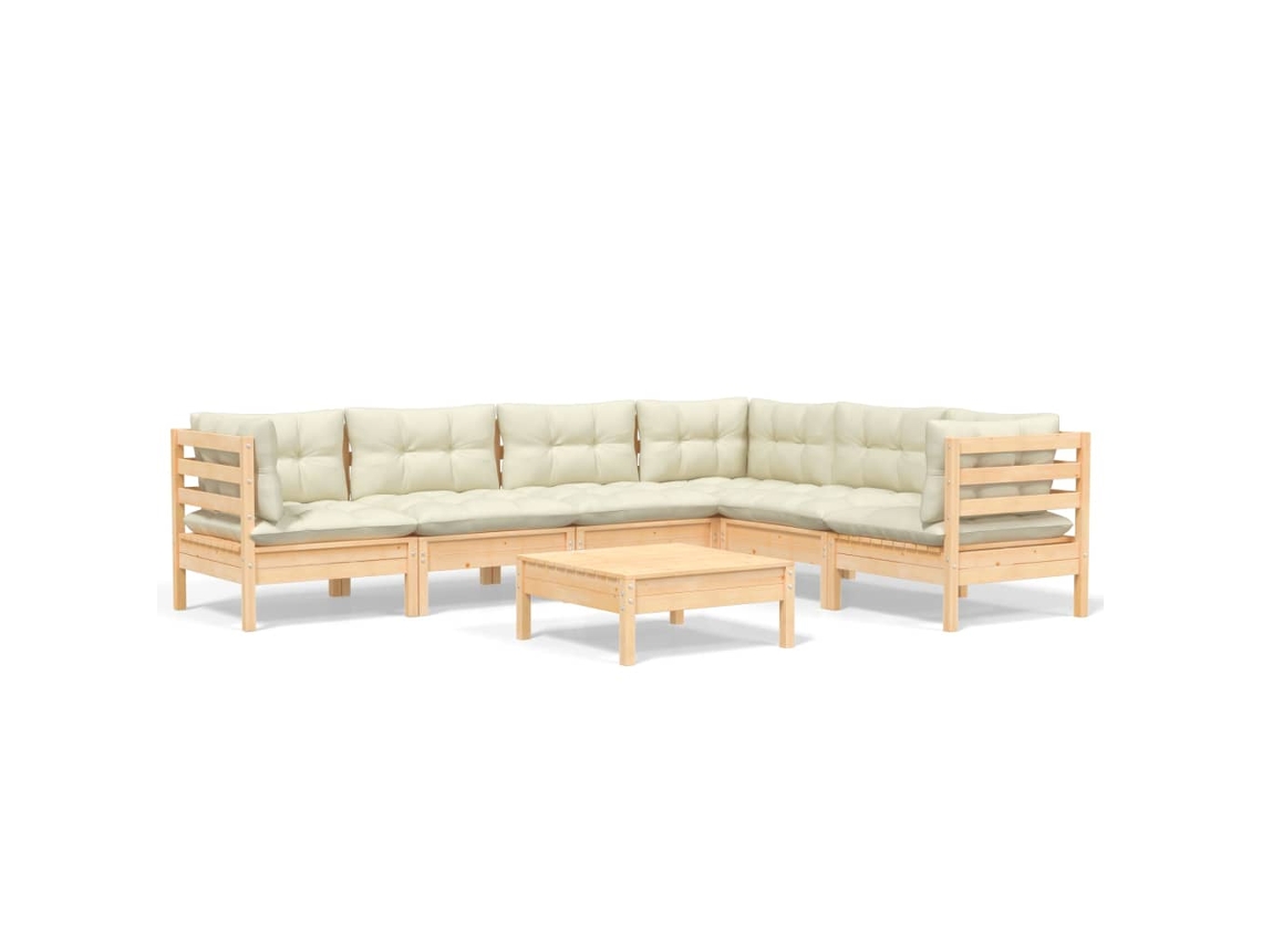 Maison Exclusive - Muebles De Jardín 7 Pzas Y Cojines Madera Maciza De Pino Crema