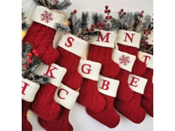 Medias navideñas con alfabeto y copos de nieve rojos, medias navideñas, adornos para árbol de Navidad Hengjian