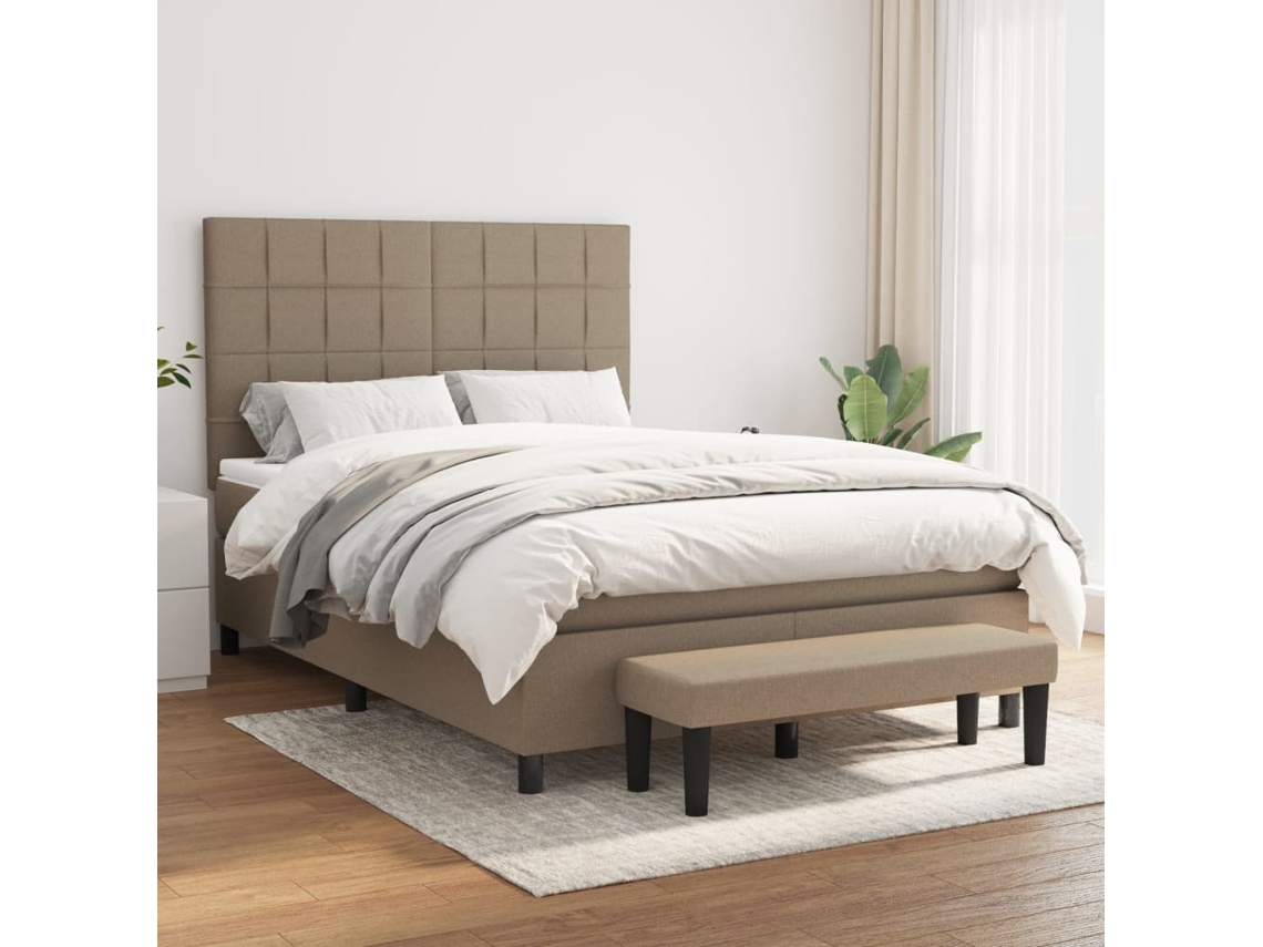 Cama Box Spring Con Colchón Tela Gris Taupe 140x200 Cm