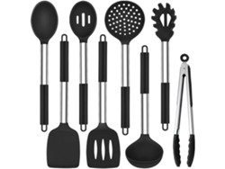 Juego de utensilios de cocina Yunzii de 8 piezas de silicona antiadherente de acero inoxidable negro
