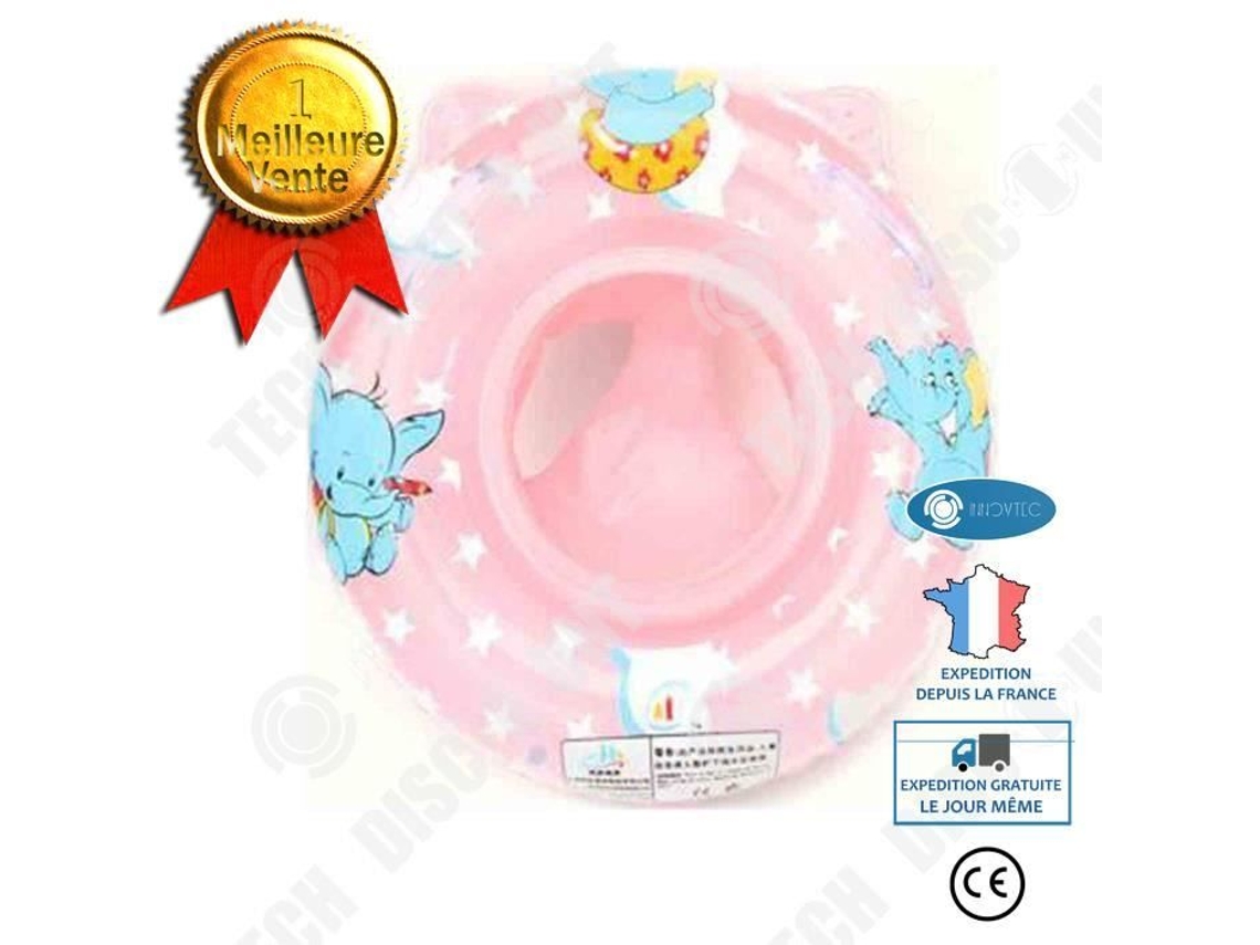 Asiento Flotador Inflable para Bebés de 6 a 36 Meses - Patrones de Elefantes - Bañera Piscina Aprendizaje Natación Material PVC Seguridad Rosa INNOVTEC