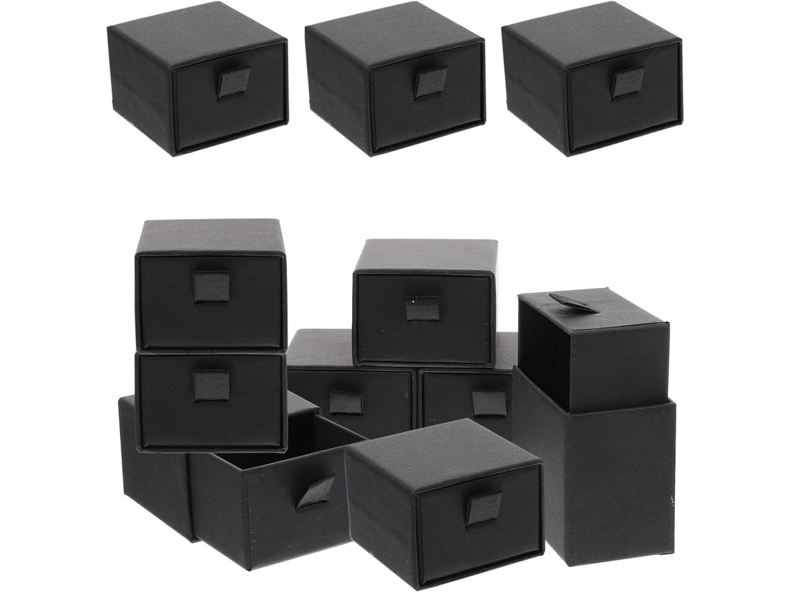 Juego De 12 Cajas De Joyería De Cartón Negro Con Cajones Para Guardar Pendientes Y