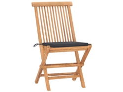 Juego de 3 juegos de comedor plegables para exterior con cojines, teca maciza, EXCLUSIVO DE LA CASA
