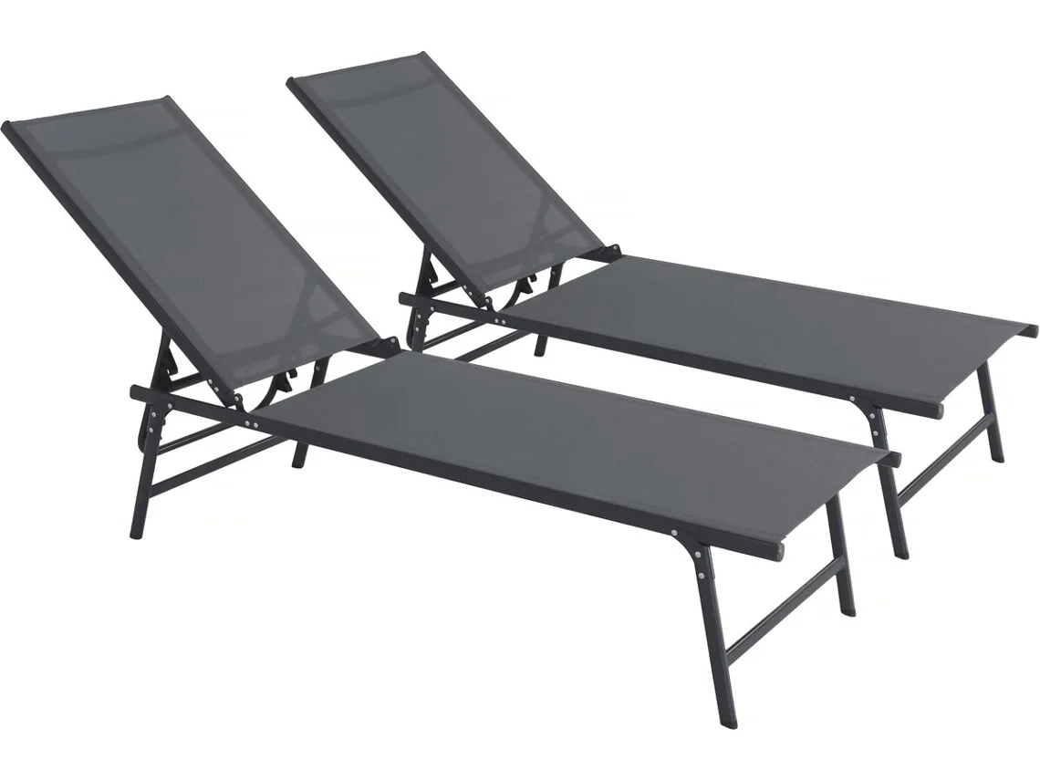 Juego de 2 Tumbonas en Metal Sublima 180 X 54 X 104 Cm Antracita Habitat Y Jardin