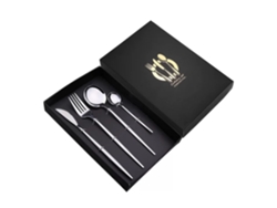 Juego de cubiertos de acero inoxidable MDUG con cuchillo, tenedor y cuchara (4 piezas, color plateado)