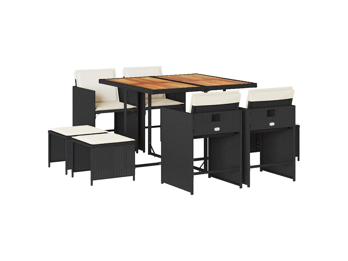 Maison Exclusive - Set De Comedor De Jardín 9 Pzas Y Cojines Ratán Sintético Negro