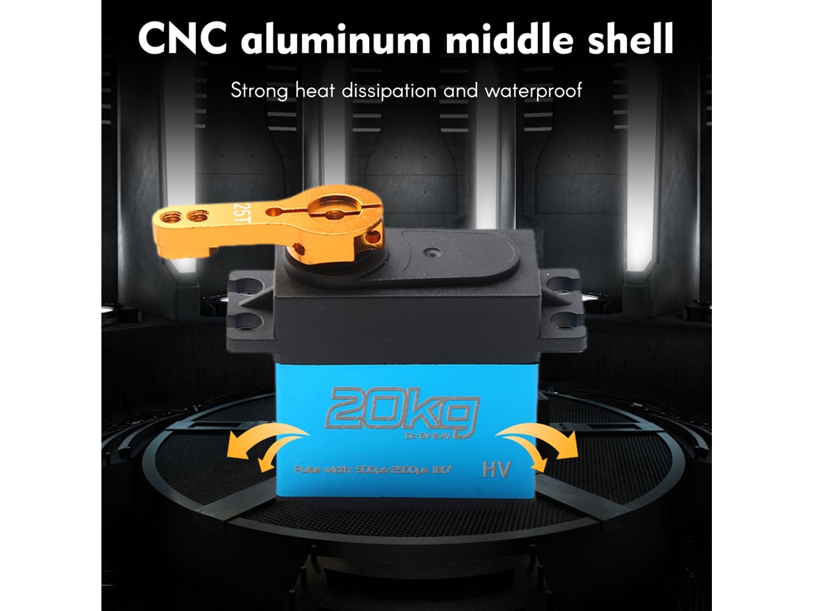 Servo Digital Metálico Impermeable De 20 Kg Para Coches Rc, Barcos Y Robots 1/8, 1/10 Y 1/12 Con Brazo De 25t