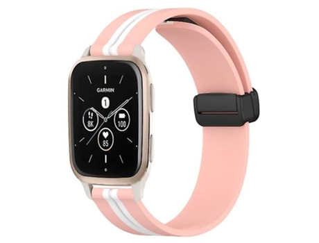 Correa para Garmin Forerunner SQ2 Music 20 mm Cierre magnético plegable Correa de reloj de silicona Rosa-Blanco VENISYMLIS