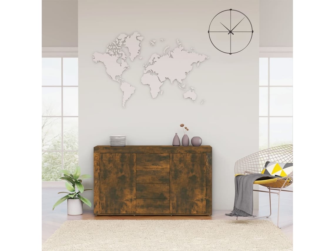 Aparador Madera Contrachapada Color Roble Ahumado 120x36x69 Cm