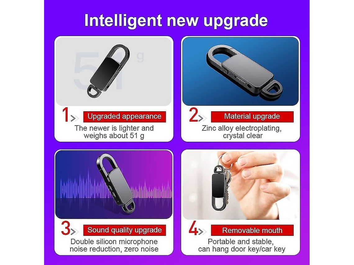Mini grabadora digital, 320 horas de grabación, 15 horas de batería, 16 GB, Yizhood (plateada)