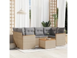 Conjunto de sofá de jardín de 7 piezas con cojines, mimbre beige mixto, DKD Home Decor