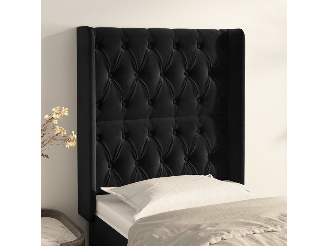 Cabecero Con Orejas De Terciopelo Negro 83x16x118/128 Cm