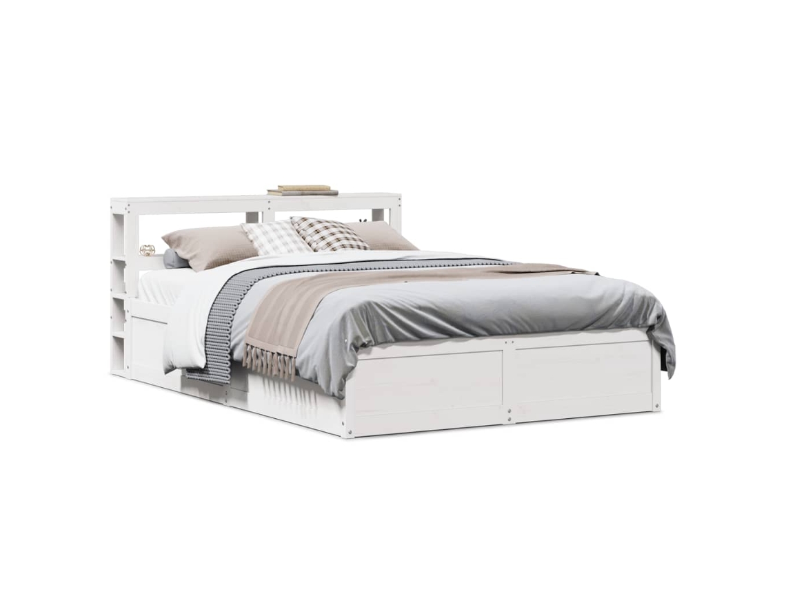 Estructura De Cama Con Cabecero Madera Pino Blanco 140x190 Cm