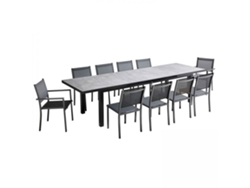 Mesa de jardín rectangular extensible 320 X 100 X 76 Cm con 8 sillas y 2 sillas con brazos