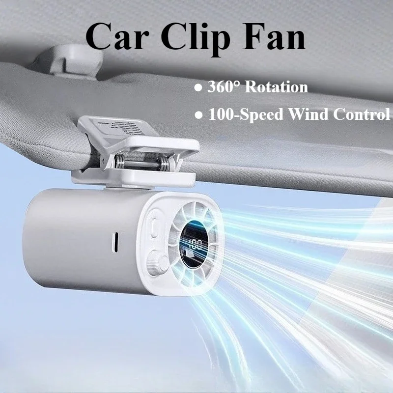 Ventilador De Coche (blanco) Con Clip, Rotación De 360°, 100 Velocidades Ajustables.