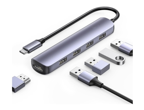 Adaptador multipuerto USB C Hub para Macbook M1 / M2 Surface Ipad Pro Galaxy S23 Hub USB ultrafino 5 en 1 tipo C con pantalla HDMI gris 4K BISBISOUS