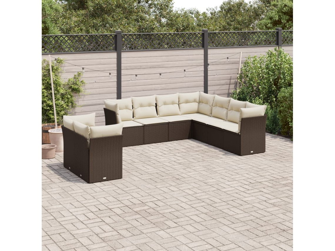 Conjunto de sofá de jardín de 9 piezas con cojines de mimbre marrón de DKD Home Decor