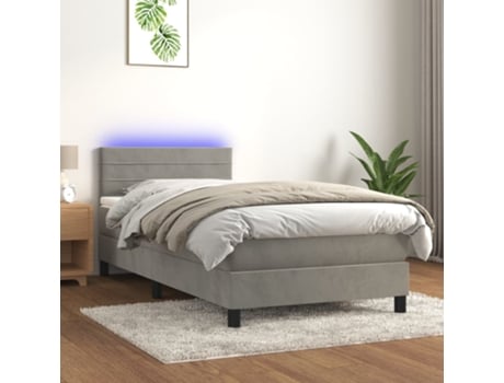 VIDAXL Colchón con somier/LED (Gris - Terciopelo - 90 x 200 cm)