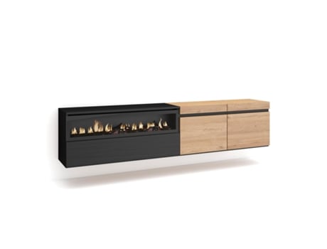 Mueble TV Televisión 200x45x35cm Para TV hasta 80 Chimenea eléctrica Colgado Suspendido Roble y negro