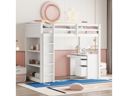 Cama Alta 90x200 cm con Armarios y Escritorio, Cama Alta Multifuncional de Madera para Niños.