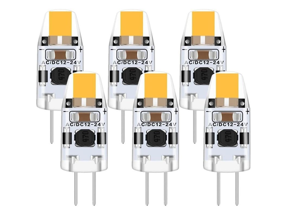 Bombilla Led G4 De 2w, 6 Unidades, 12v, Luz Blanca Cálida 3000k, Equivalente A Halógena De 15w, 200lm, Regulable.