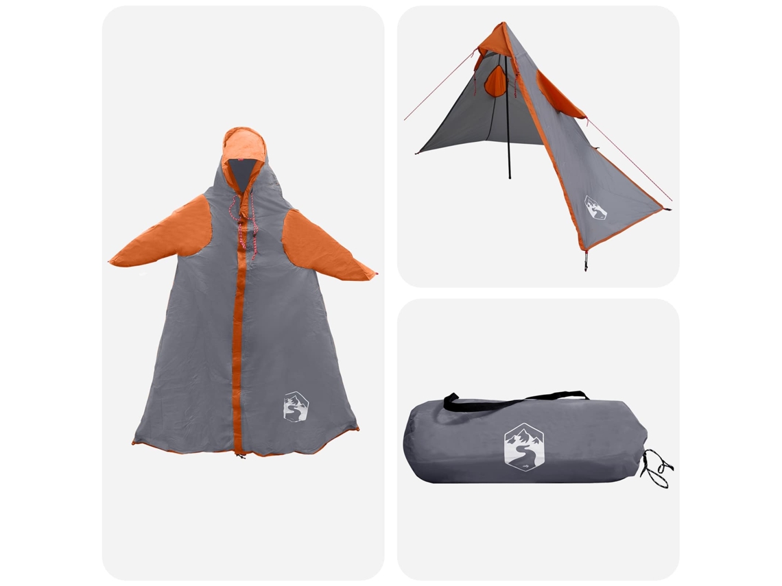 Poncho impermeable Vidaxl 2 en 1 con capucha, gris y naranja.