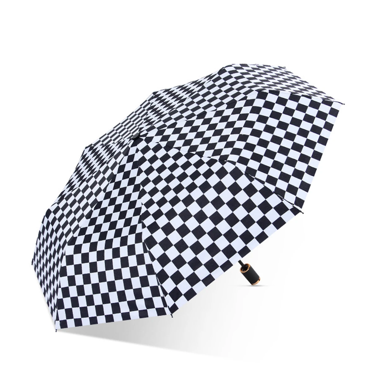 Paraguas Plegable Automático Con Estampado De Tablero De Ajedrez, Parasol Y Paraguas Para La Lluvia, Paraguas Negro Adhesivo Para Protección Solar.