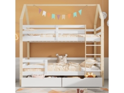 Cama Infantil 90x200 - Cama En Forma De Casa Con Grandes Cajones, Doble, Sin Colchón - Blanco+madera