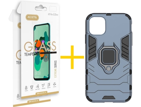 Kit Carcasa y Protector Cristal 2X iPhone 12 « 12 Pro Skyhe Anti-Choque Azul