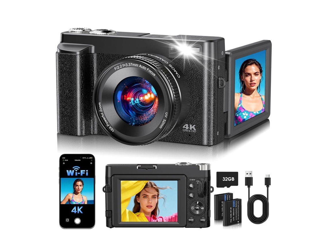 Cámara Compacta 4k Fotografía 64mp Regalo Para Principiantes (negro)