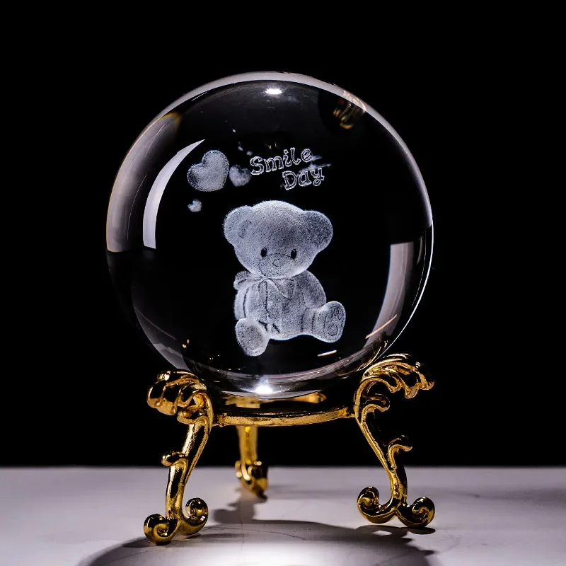 (base Dorada De 60 Mm) Figura De Animal De Cristal Con Bola Grabada Con Láser 3d