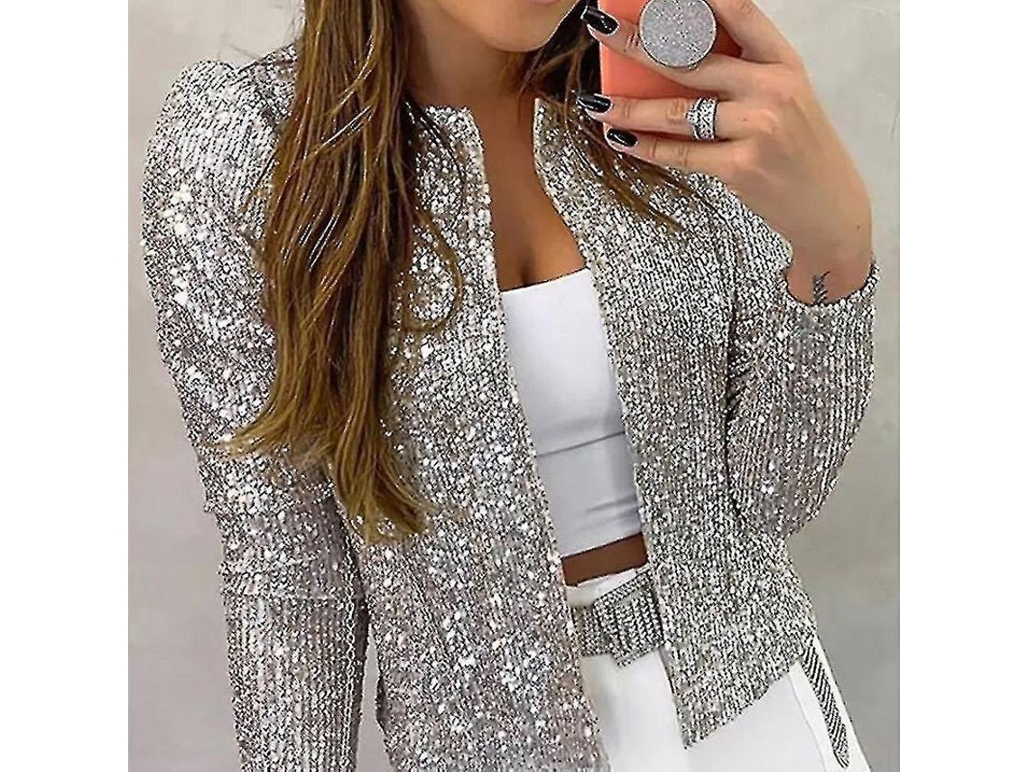 2026-chaqueta Casual Para Mujer Con Mangas Largas Y Pedreria Brillante Cardigan Sin Cierre