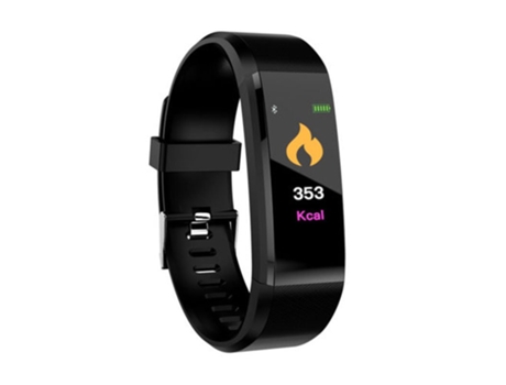 Smartwatch 115Plus Bluetooth Monitor de presión arterial con frecuencia cardíaca Rastreador de ejercicios Negro