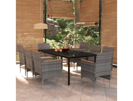 Conjunto 9 de comedor de jardín VIDAXL gris y negro