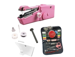 Máquina de coser portátil con aguja e hilo, herramientas de costura manual, adecuadas para viajes, hogar y principiantes, color rosa Cuich