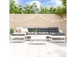 Conjunto Lounge 7pcs Jardim C/ Almofadas Madeira Maciça Branco Dkd Home Decor