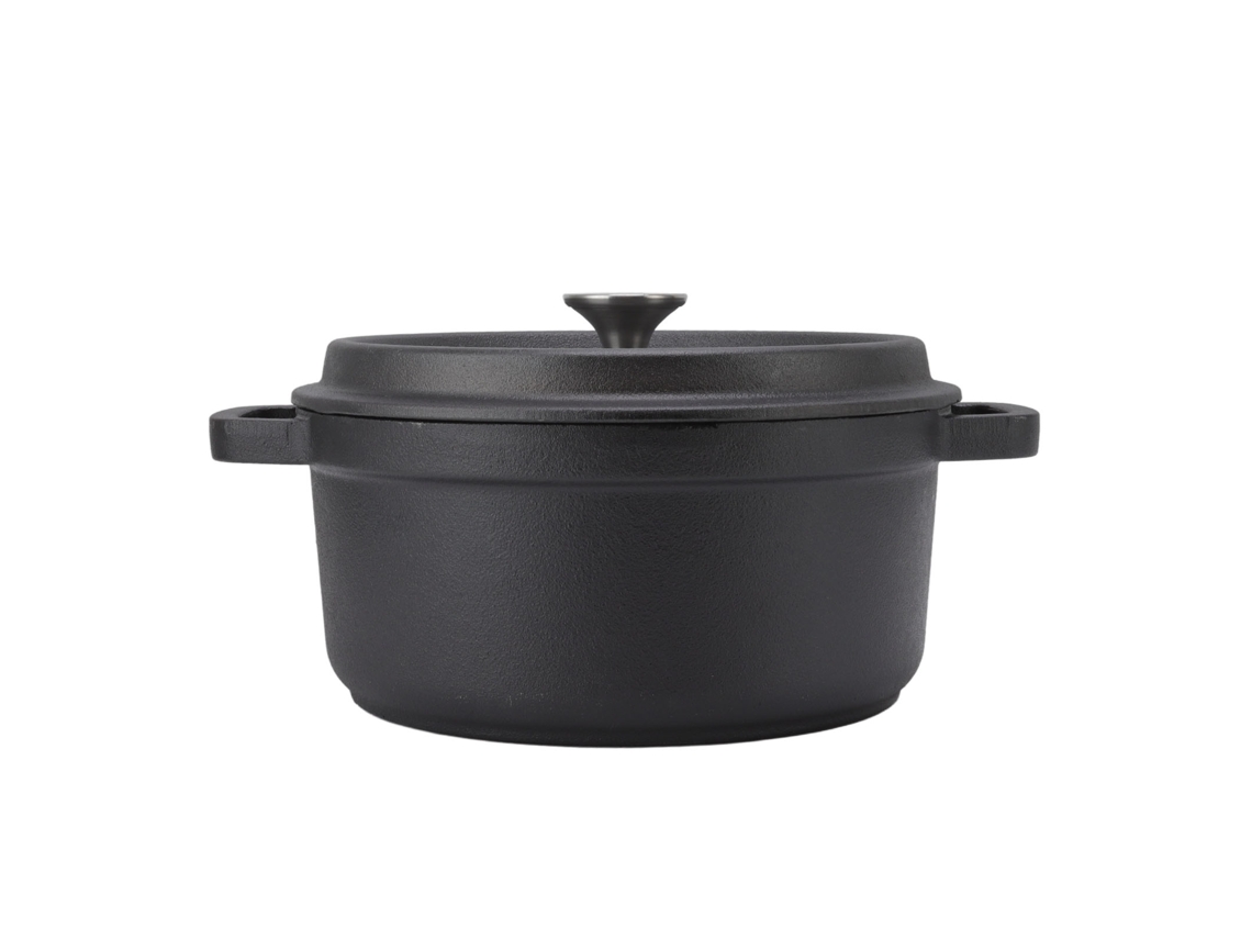 Olla De Hierro Fundido Con Asa Doble Asa, 24 Cm, Sin Revestimiento, Fondo Plano,