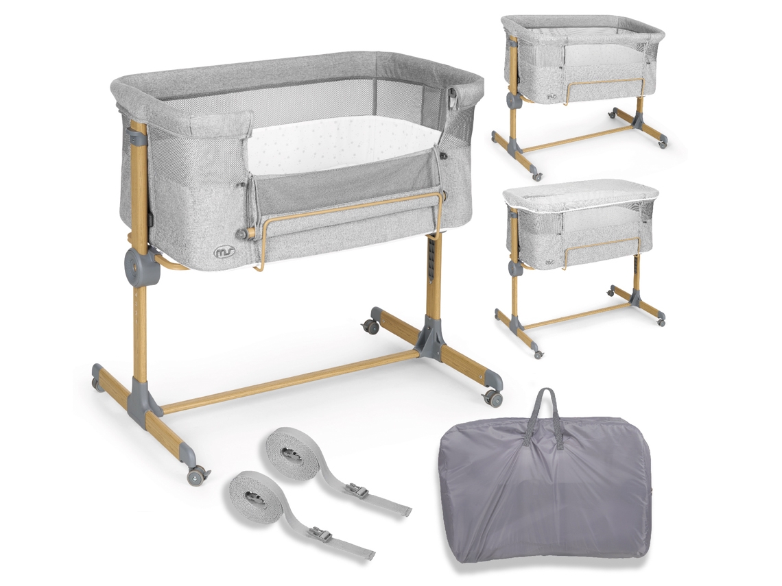 Mini Sleepy Co-Sleeping Cuna Simulación de Madera Cuna Co-Sleeping Ajustable en Varias Alturas Reclinable Incluye Mosquitera de Serie MS