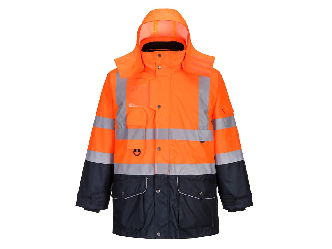 Parka de alta visibilidad 7 en 1 de Portwest en contraste amarillo tráfico/azul marino/M